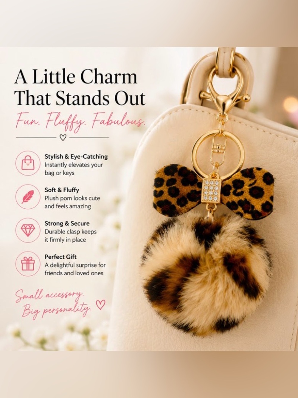 Puffy BOW keychain with charm 
Choice of one NWT